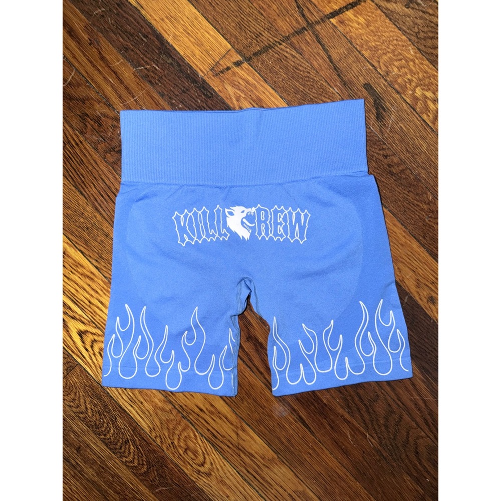 Kill Crew Womens Blue Seamless Flame Graphic High Waisted Workout Shorts Small